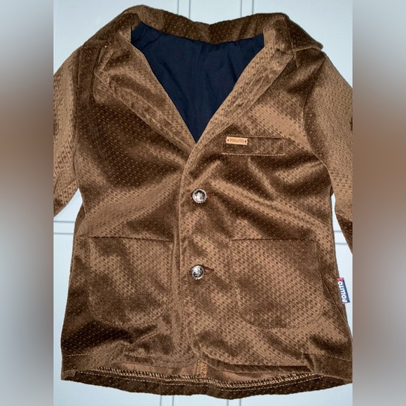 Pollito Kids Brown Boys Velvet textured Blazer size 2T lined - Picture 2 of 8